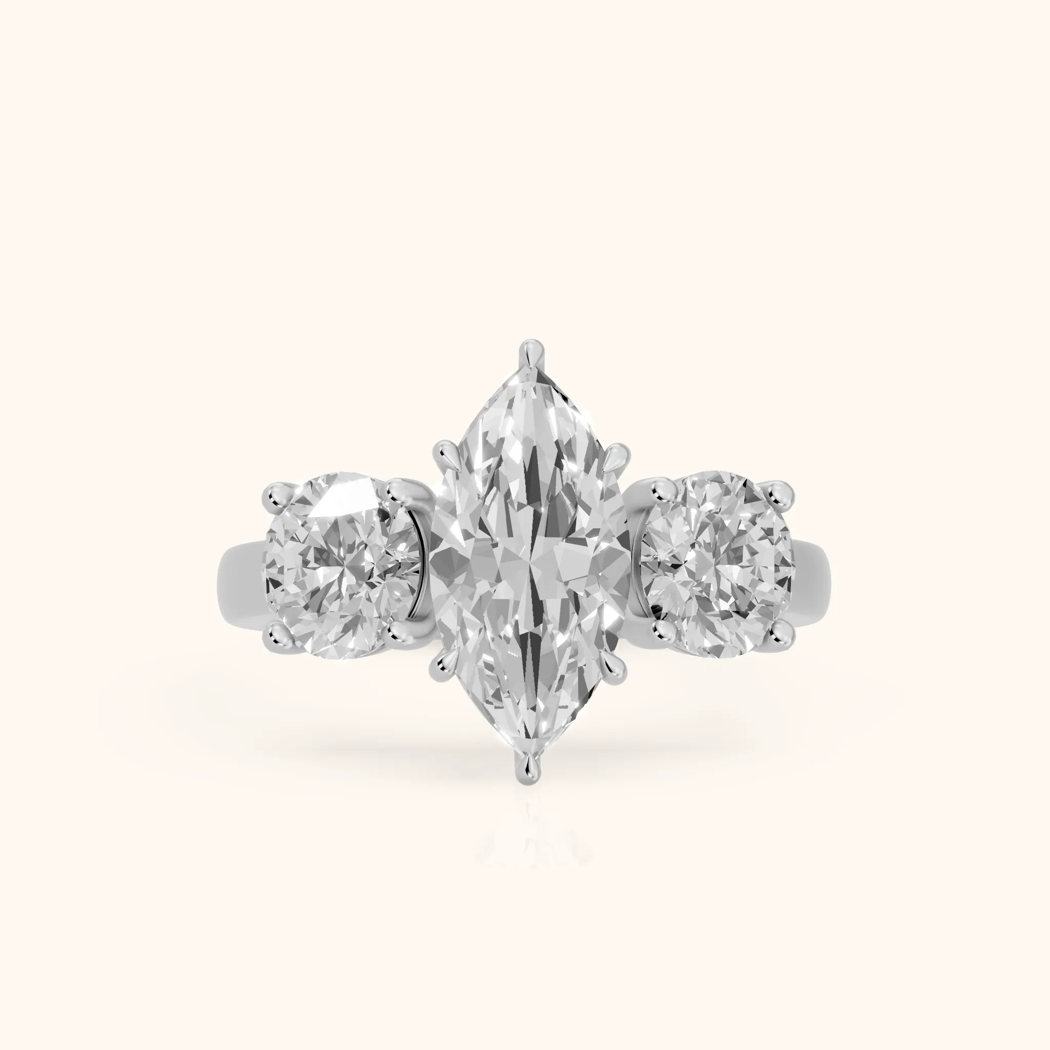 Esme Three-Stone Tapered Marquise Diamond Ring in Silver — view 1