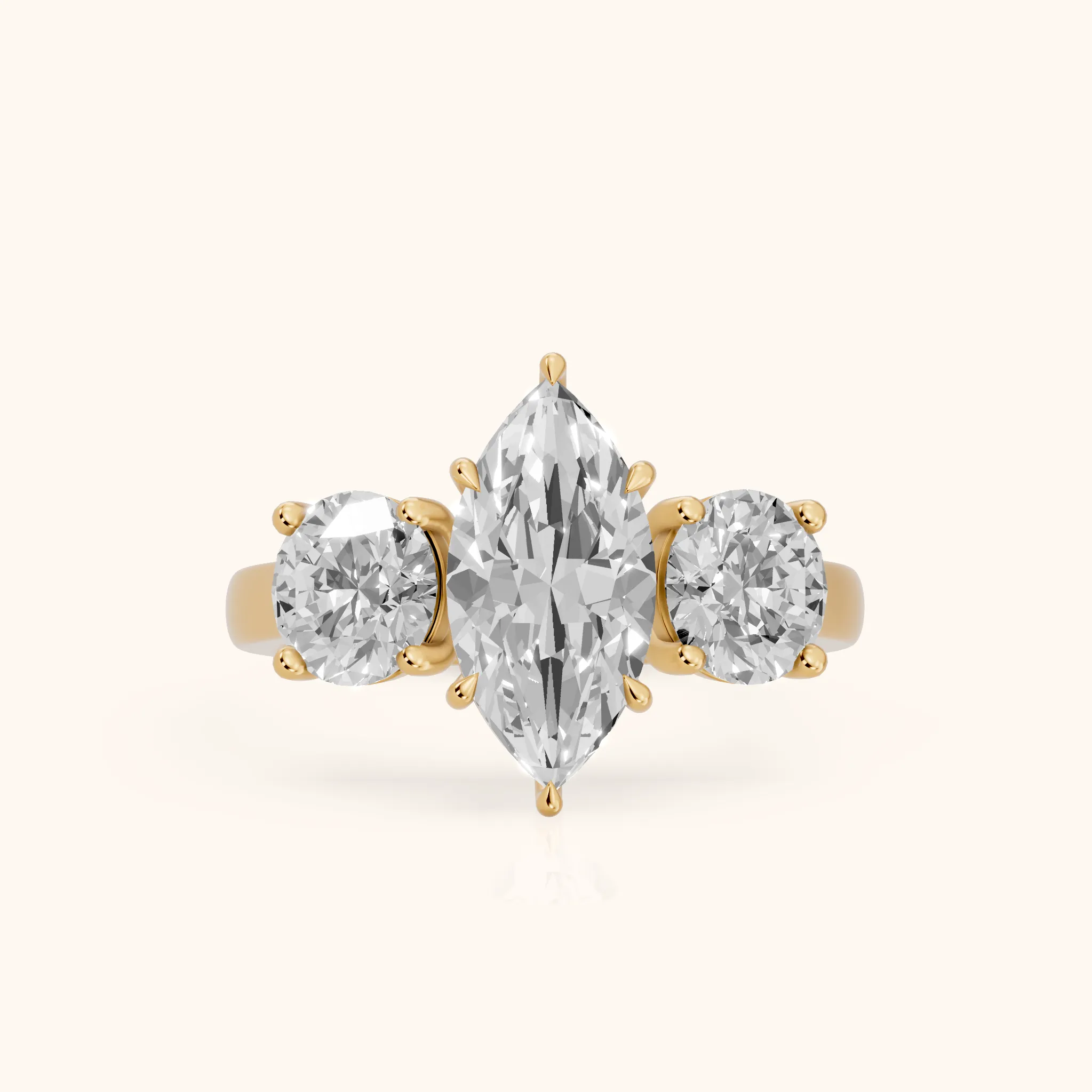 Esme Three-Stone Tapered Marquise Diamond Ring in Yellow Gold — view 1