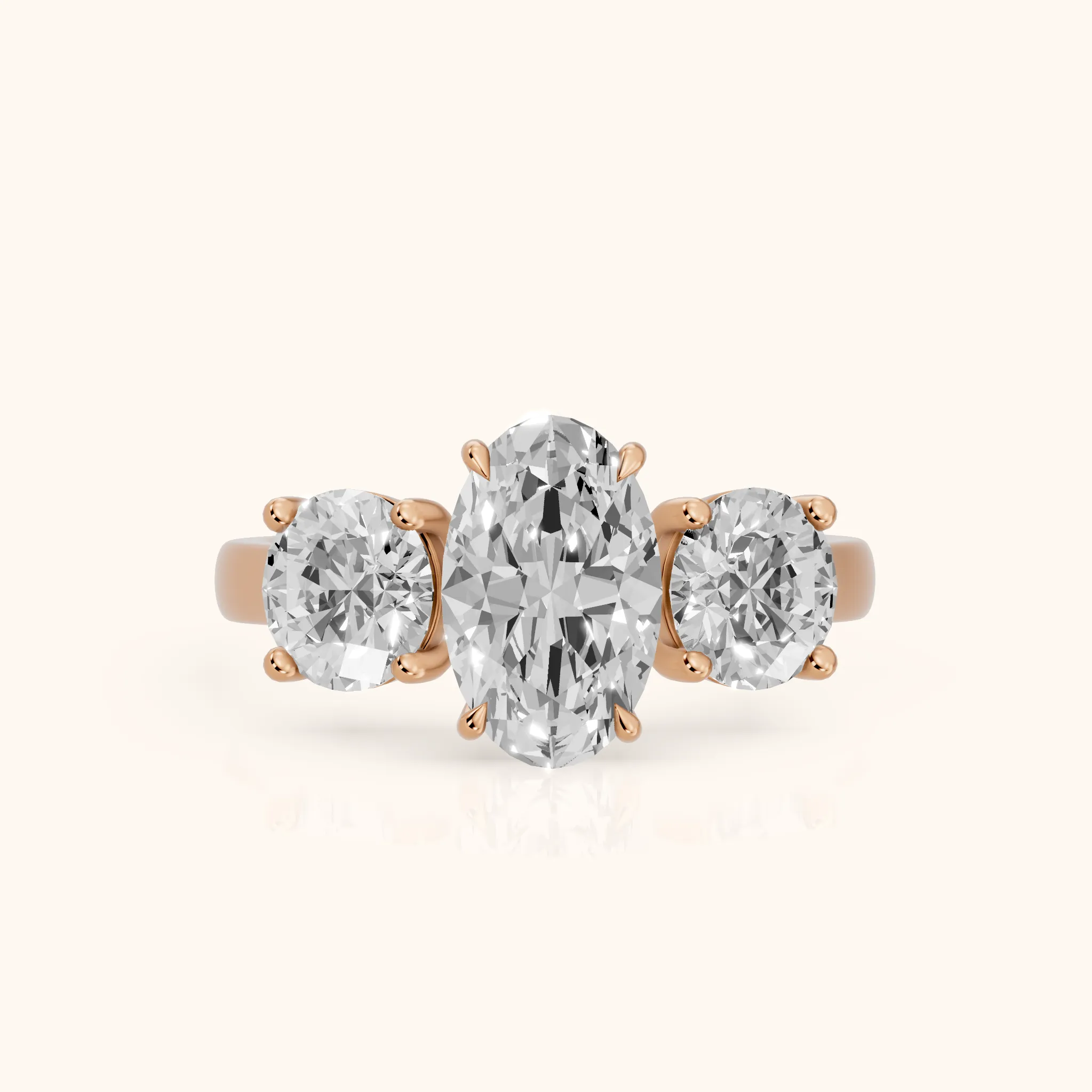 Esme Three-Stone Tapered Oval Diamond Ring in Rose Gold — view 1