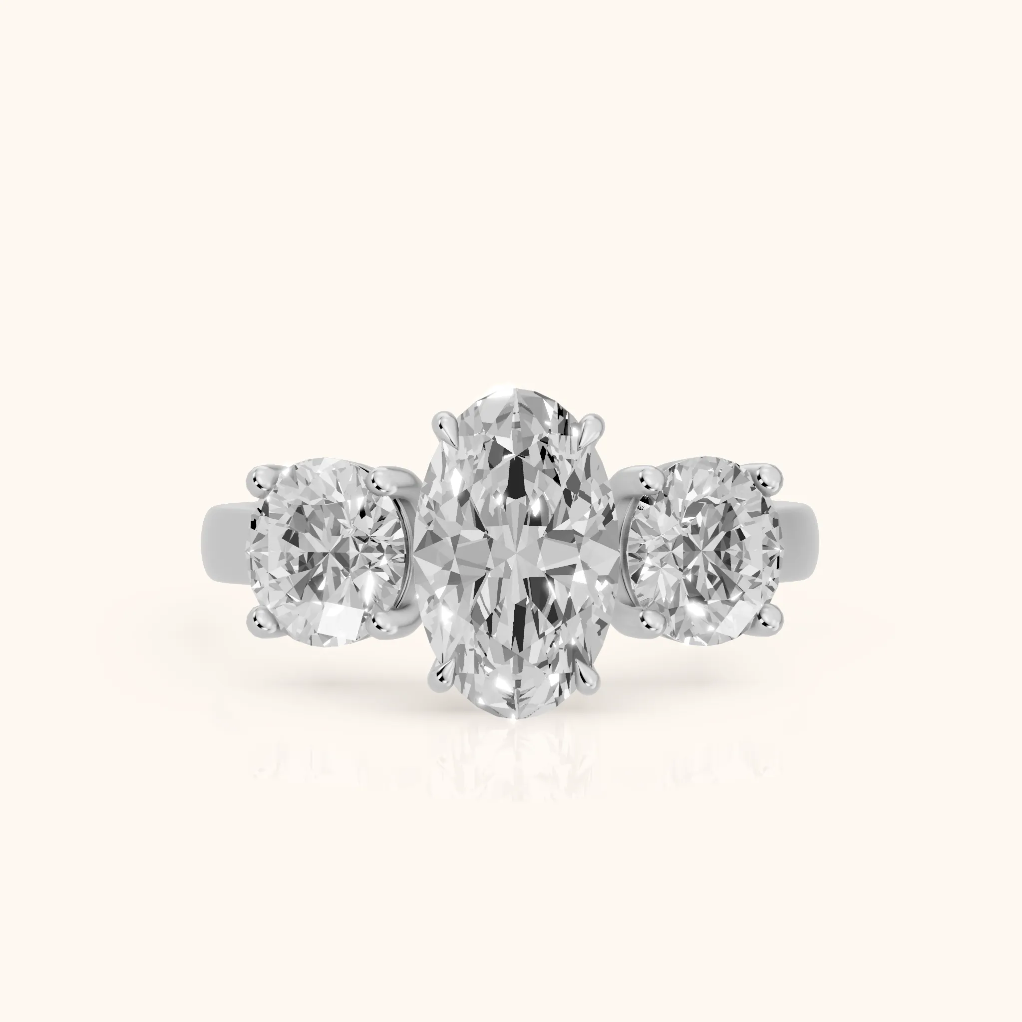 Esme Three-Stone Tapered Oval Diamond Ring in Silver — view 1