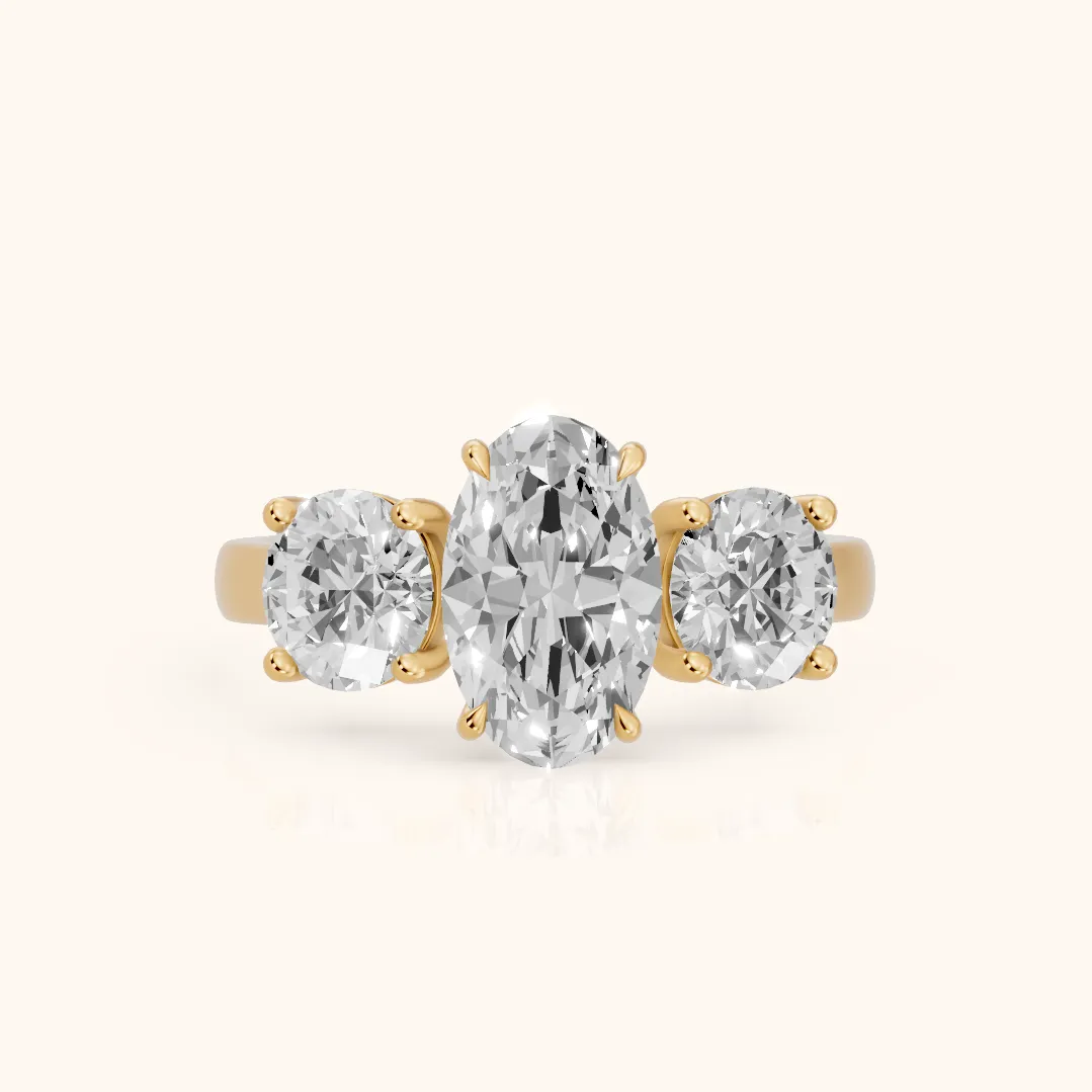 Esme Three-Stone Tapered Oval Diamond Ring in Yellow Gold — view 2