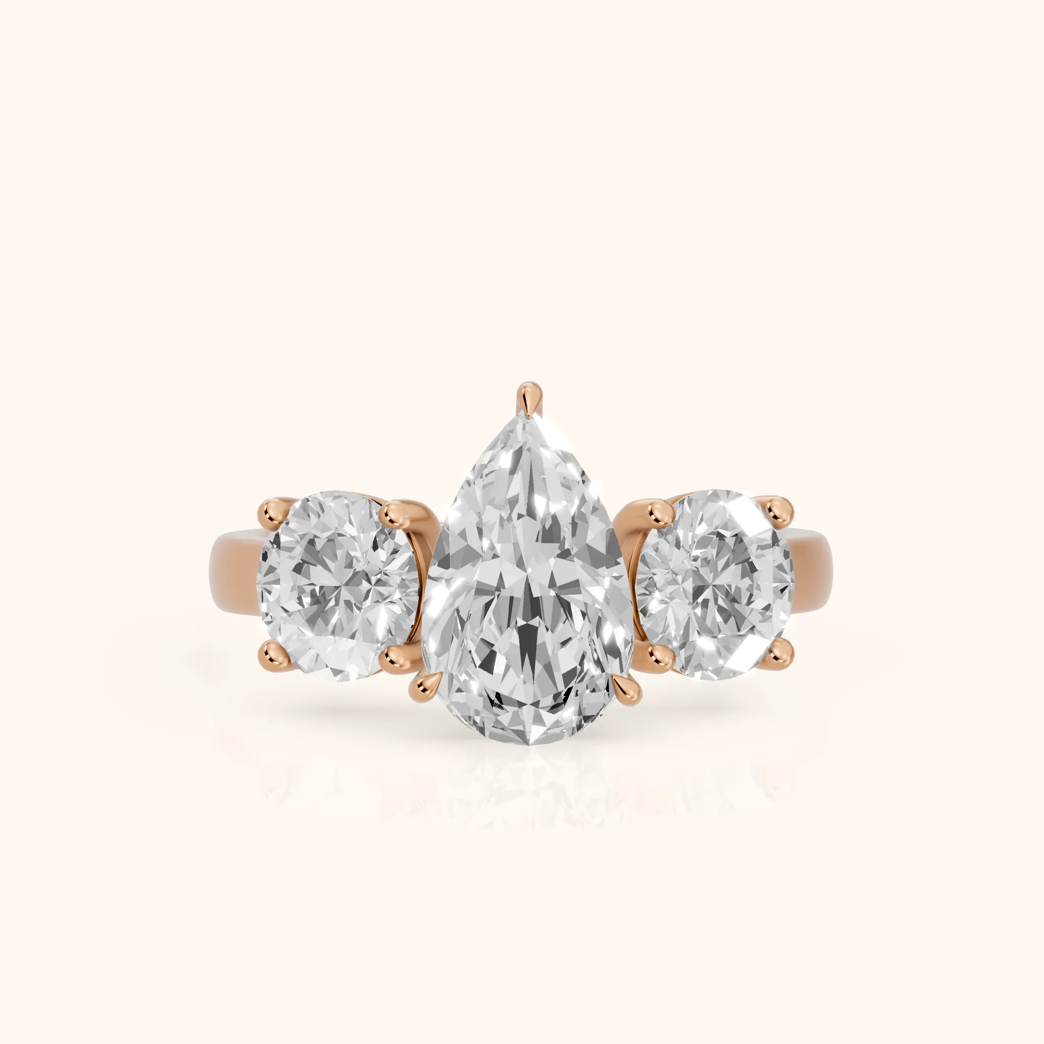 Esme Three-Stone Tapered Pear Diamond Ring in Rose Gold — view 1