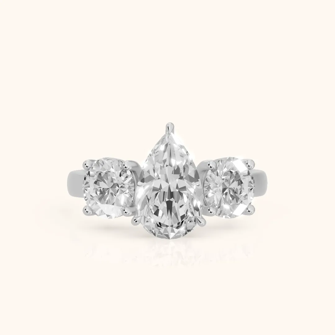 Esme Three-Stone Tapered Pear Diamond Ring in Silver — view 2