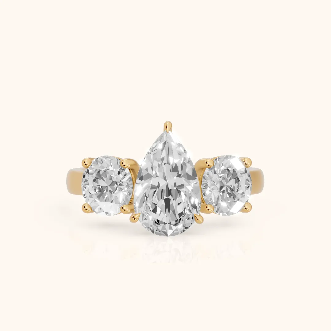 Esme Three-Stone Tapered Pear Diamond Ring in Yellow Gold — view 2
