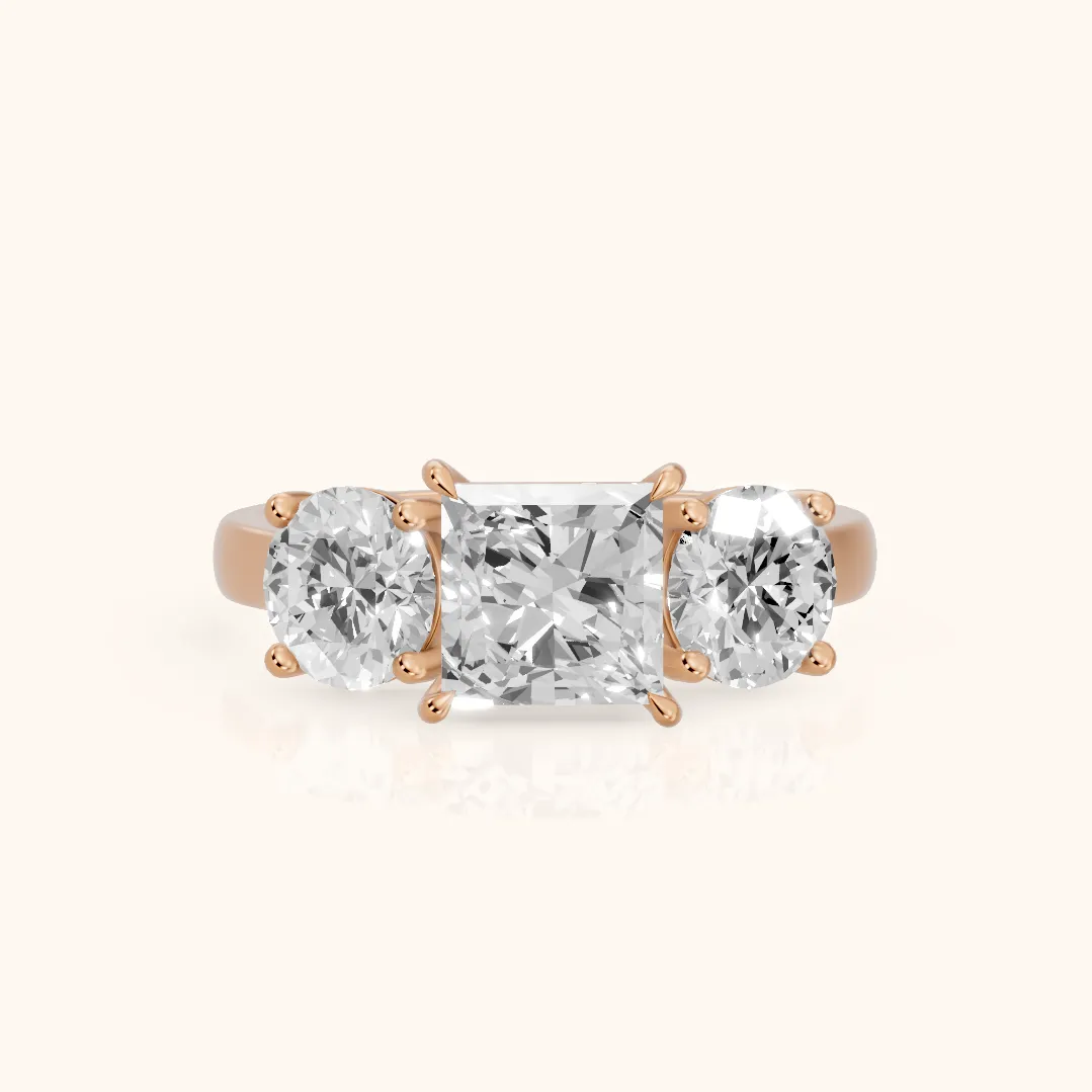 Esme Three-Stone Tapered Princess Diamond Ring in Rose Gold — view 2