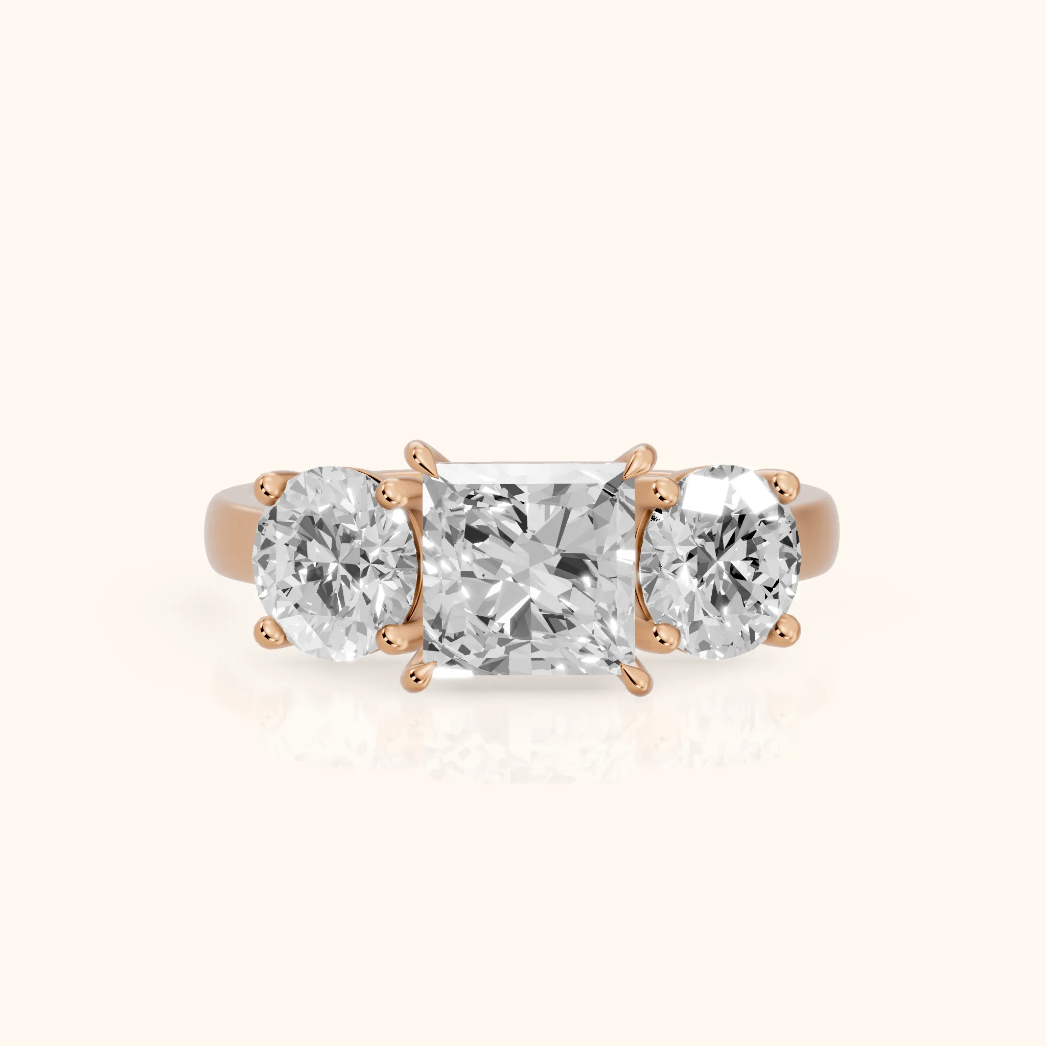 Esme Three-Stone Tapered Princess Diamond Ring in Rose Gold — view 1