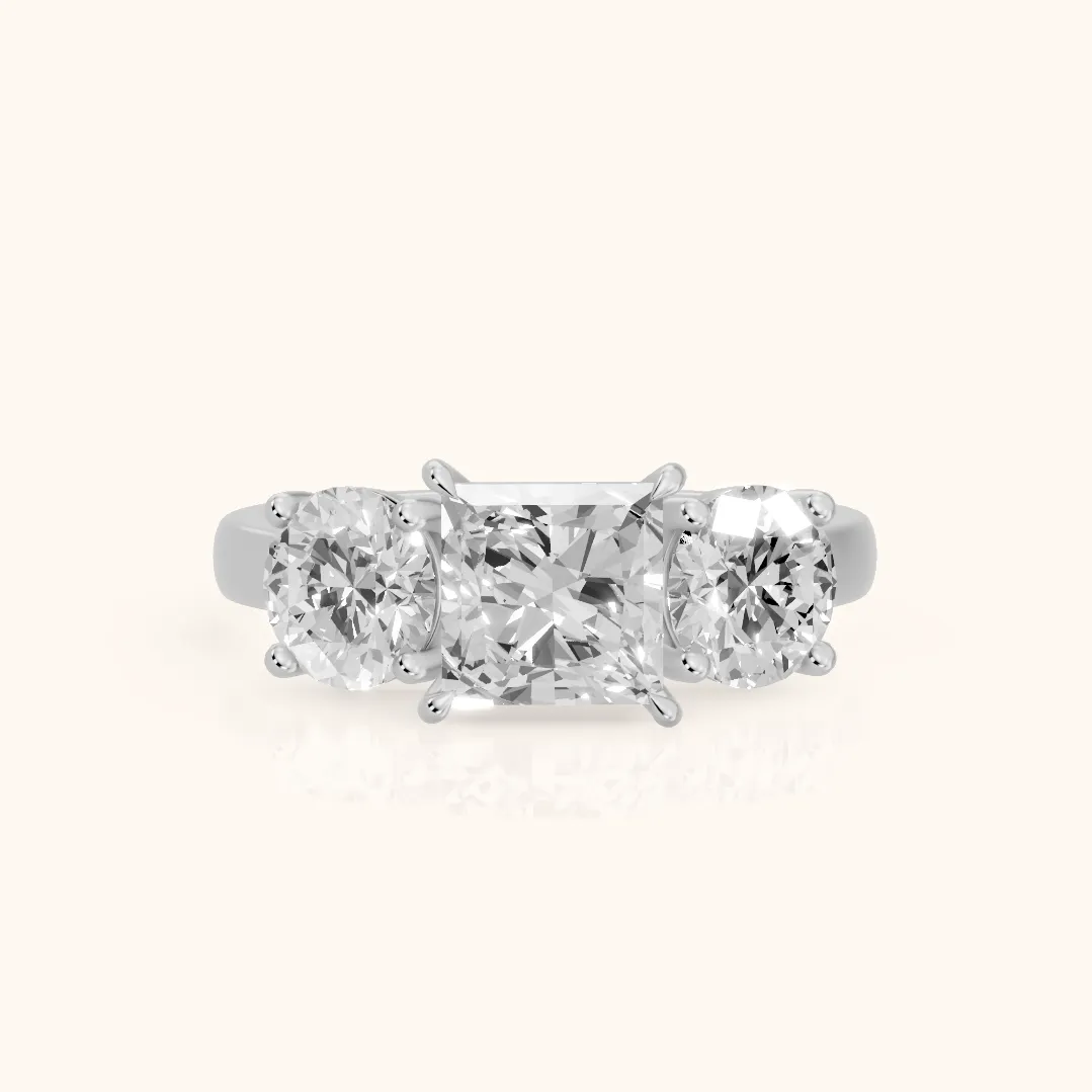 Esme Three-Stone Tapered Princess Diamond Ring in Silver — view 2