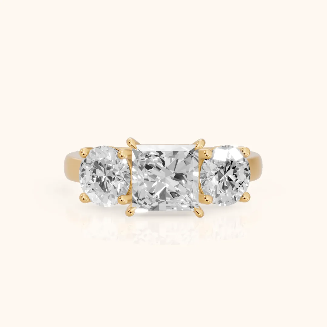 Esme Three-Stone Tapered Princess Diamond Ring in Yellow Gold — view 2
