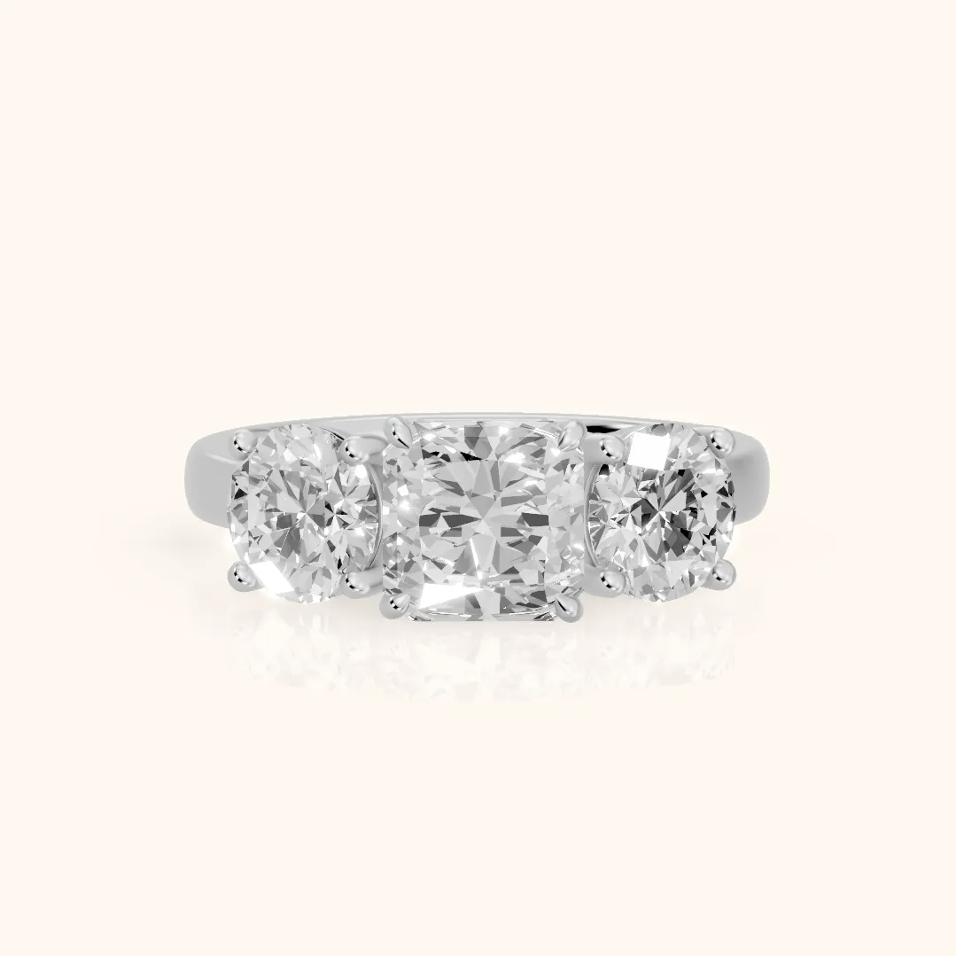 Esme Three-Stone Tapered Radiant Diamond Ring in Platinum — view 2