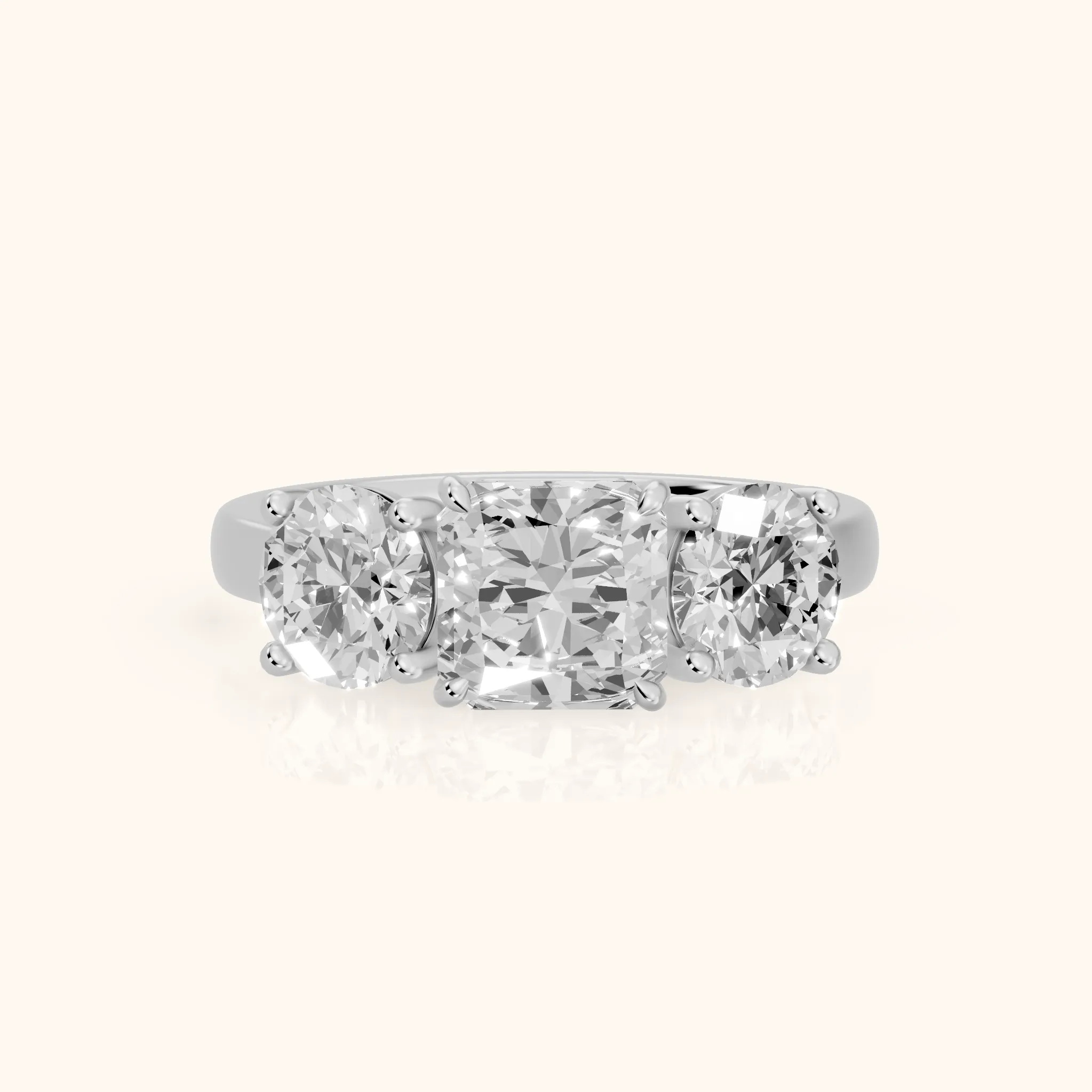 Esme Three-Stone Tapered Radiant Diamond Ring in Platinum — view 1