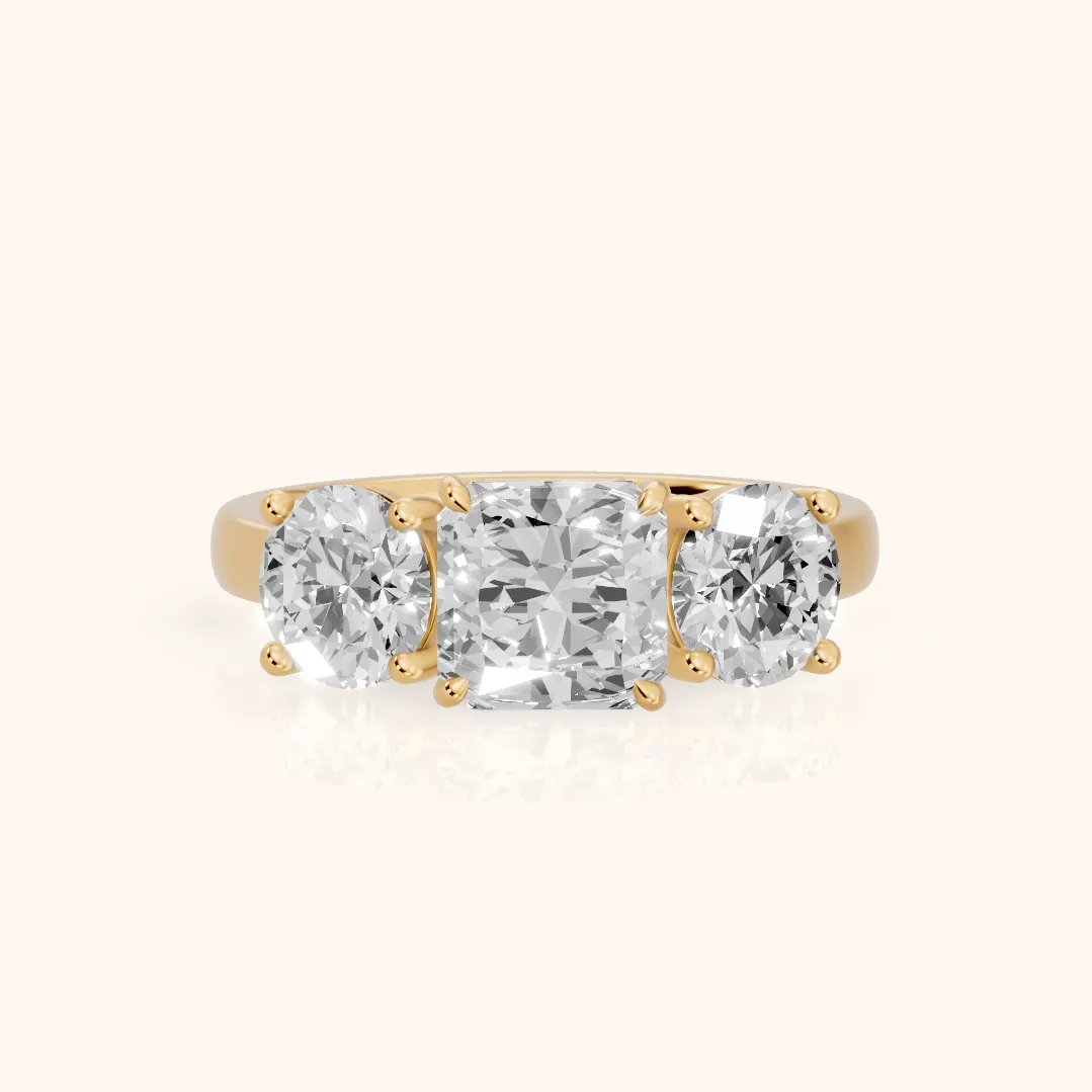 Esme Three-Stone Tapered Radiant Diamond Ring in Yellow Gold — view 2