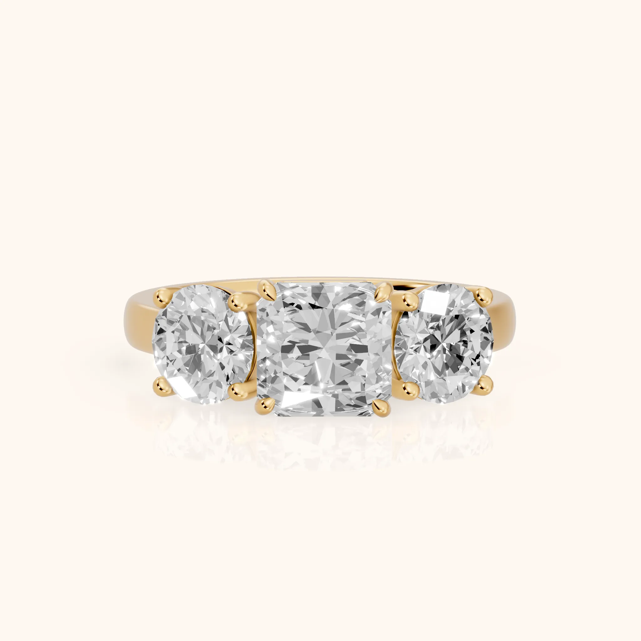 Esme Three-Stone Tapered Radiant Diamond Ring in Yellow Gold — view 1