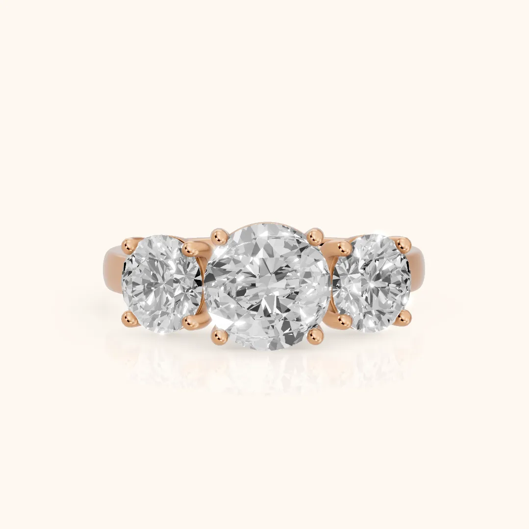 Esme Three-Stone Tapered Round Diamond Ring in Rose Gold — view 2