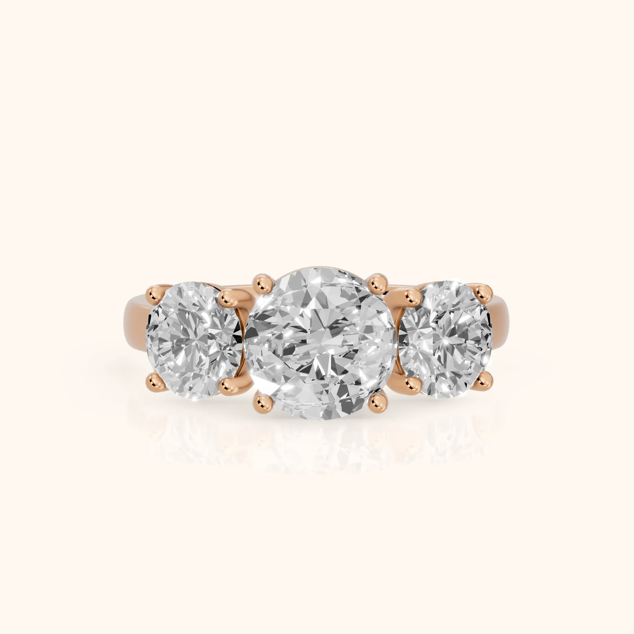 Esme Three-Stone Tapered Round Diamond Ring in Rose Gold — view 1