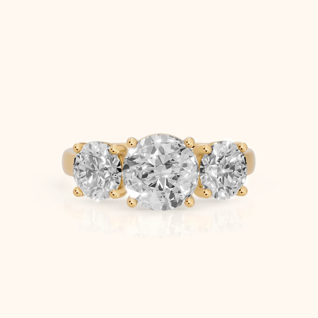 Esme Three-Stone Tapered Round Diamond Ring in Yellow Gold — view 2
