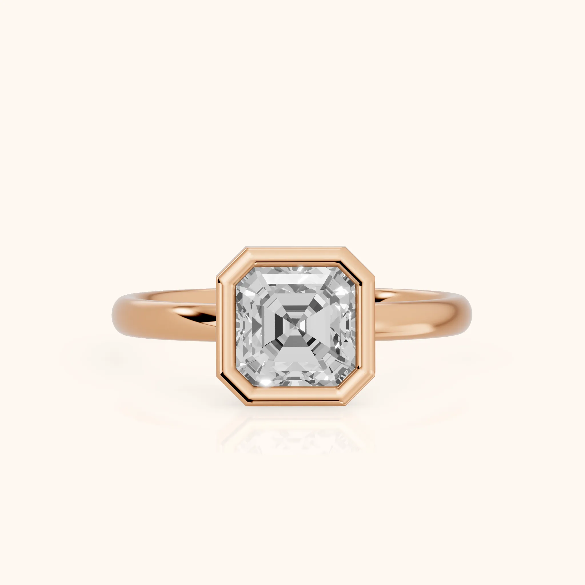 Maeve Bezel Solitaire Asscher Diamond Ring in Rose Gold — view 1