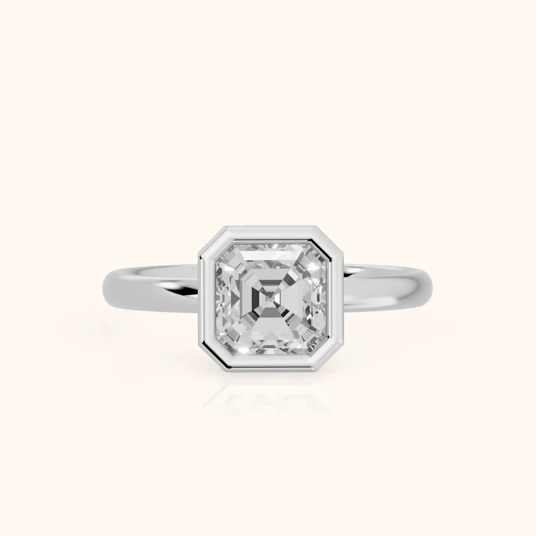 Maeve Bezel Solitaire Asscher Diamond Ring in Silver — view 2