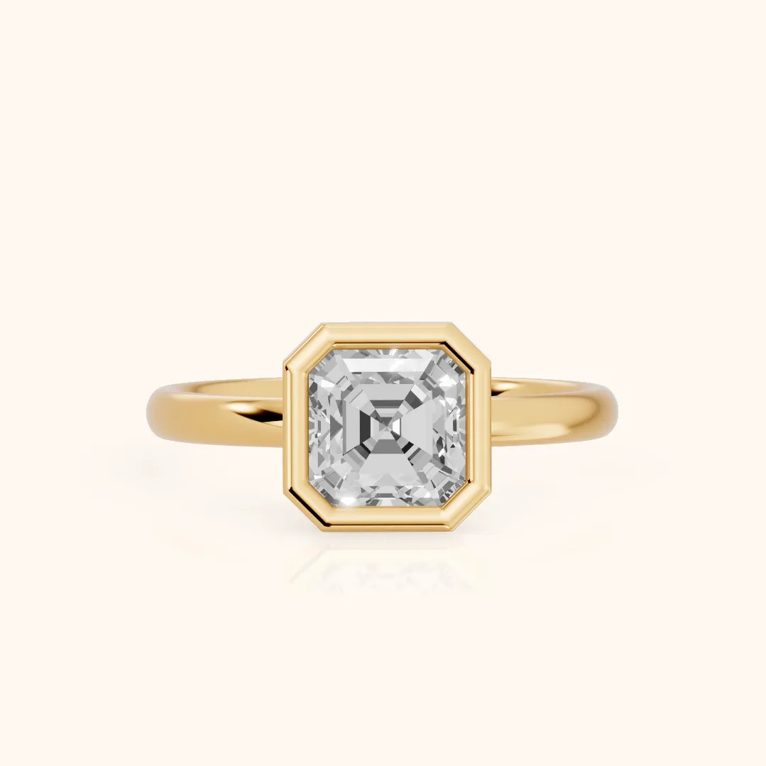 Maeve Bezel Solitaire Asscher Diamond Ring in Yellow Gold — view 2