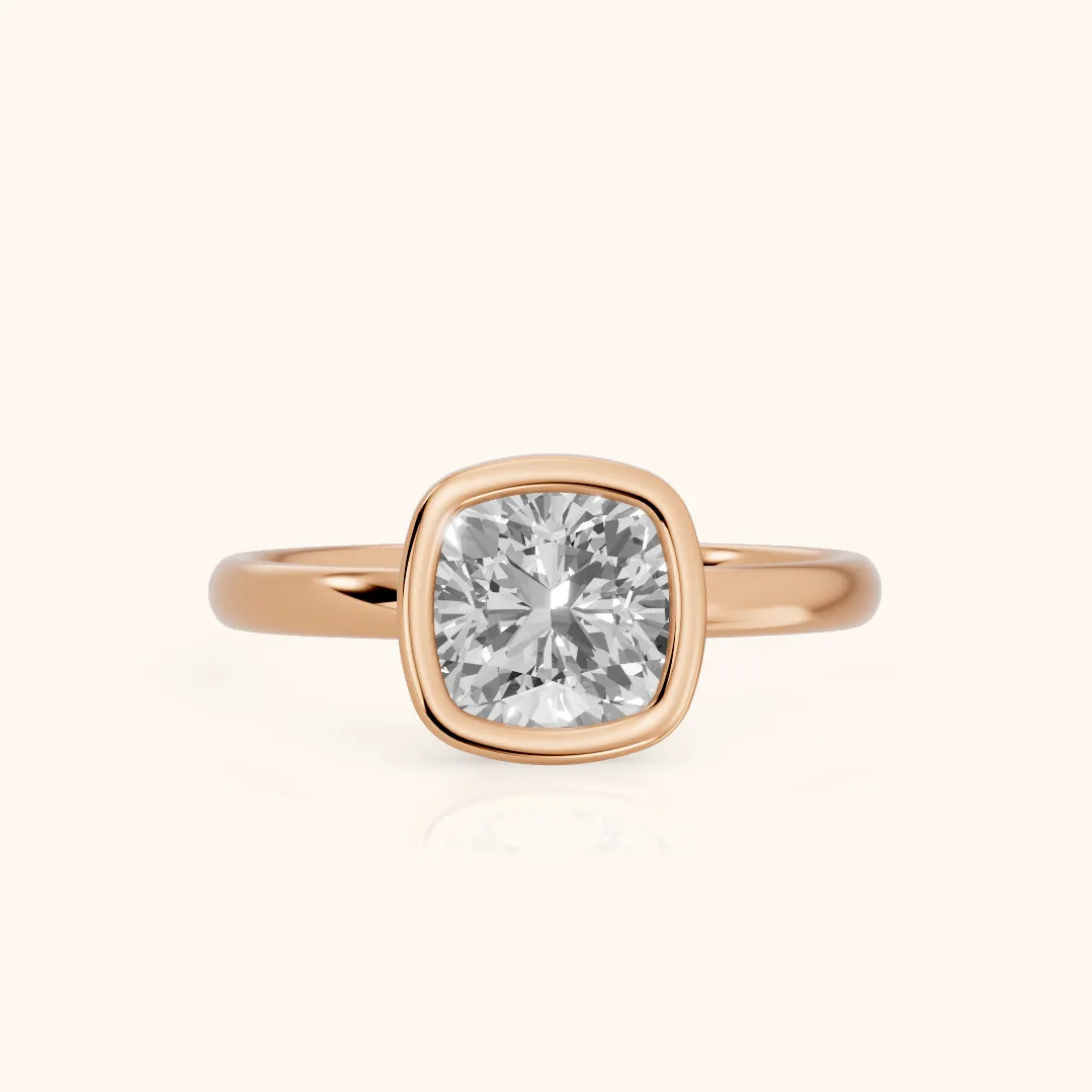 Maeve Bezel Solitaire Cushion Diamond Ring in Rose Gold — view 2