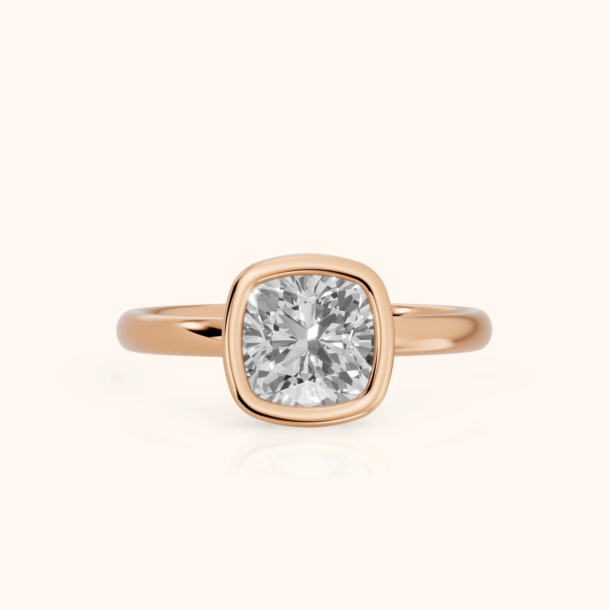 Maeve Bezel Solitaire Cushion Diamond Ring in Rose Gold — view 1