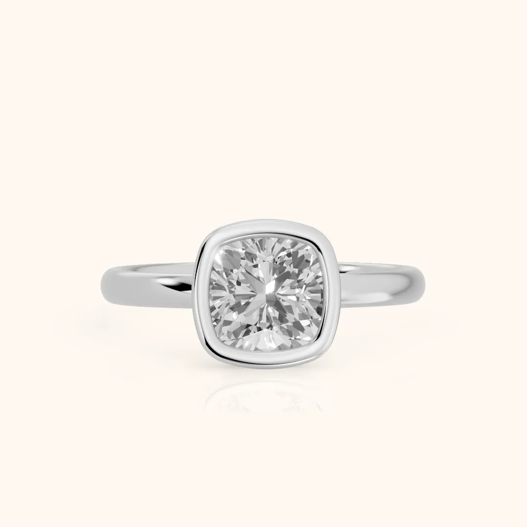 Maeve Bezel Solitaire Cushion Diamond Ring in Silver — view 2