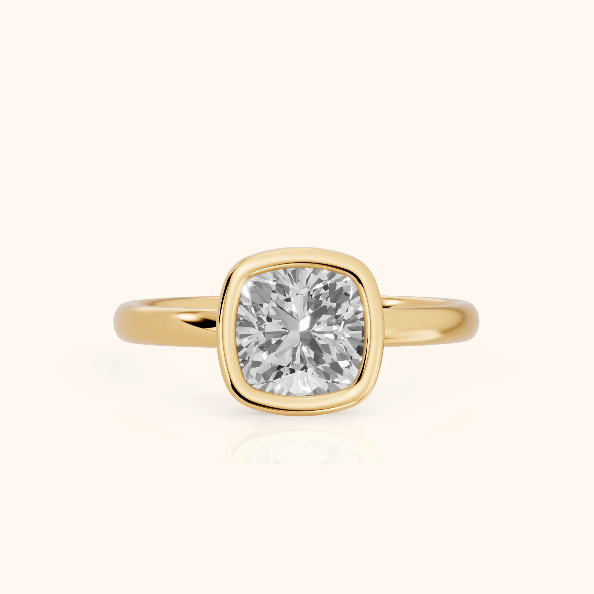 Maeve Bezel Solitaire Cushion Diamond Ring in Yellow Gold — view 1