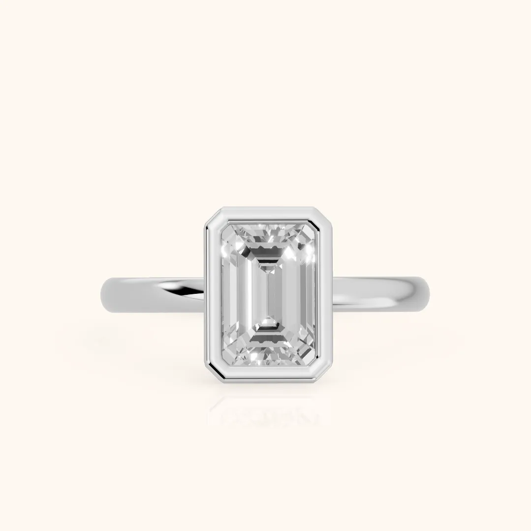 Maeve Bezel Solitaire Emerald Diamond Ring in Silver — view 2