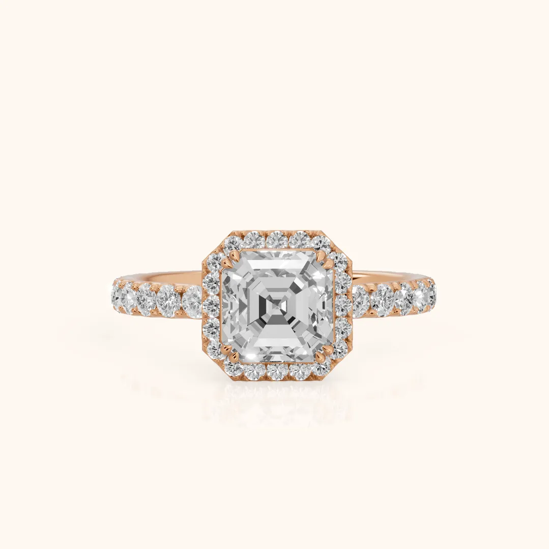 Chloe Halo Pavé Asscher Diamond Ring in Rose Gold — view 2