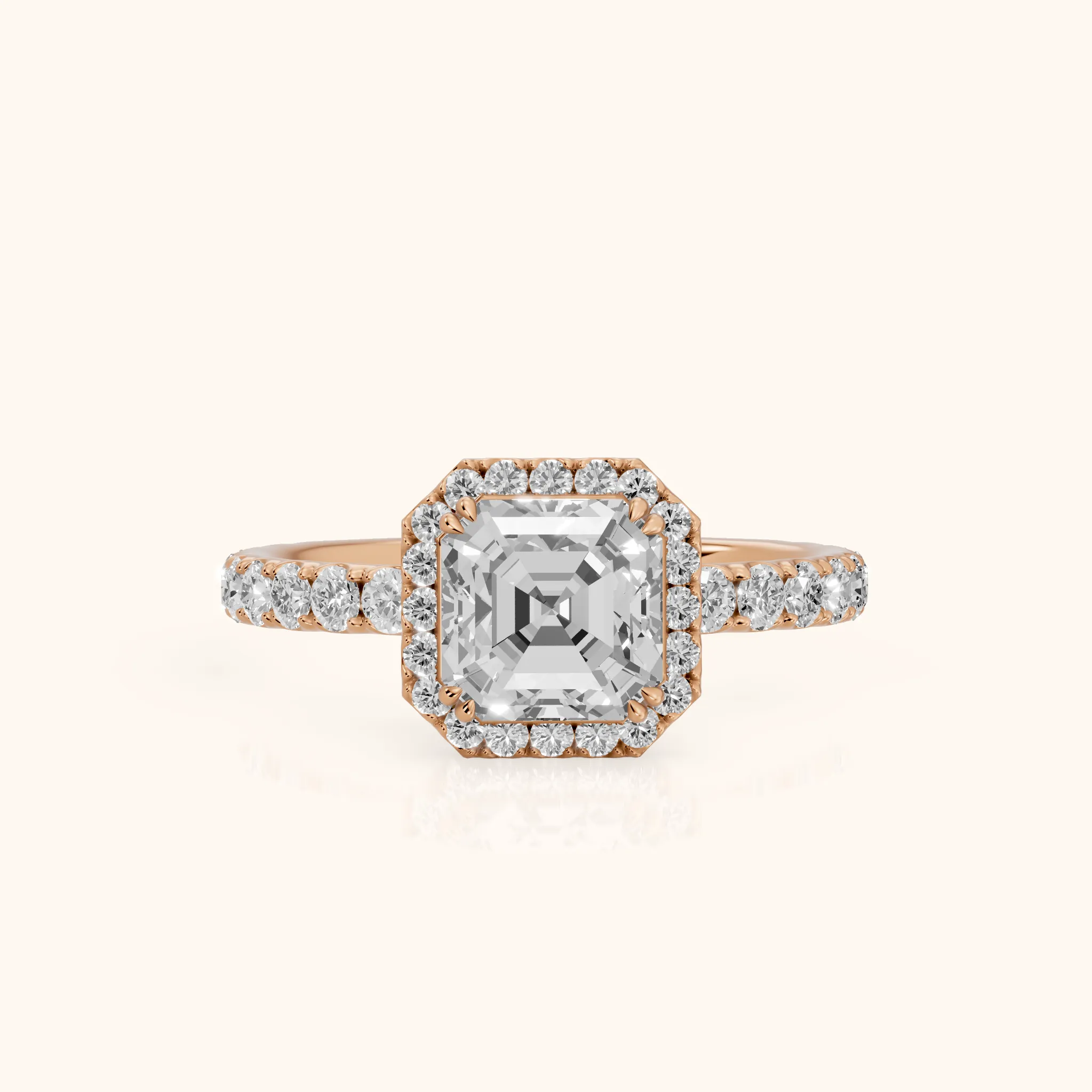 Chloe Halo Pavé Asscher Diamond Ring in Rose Gold — view 1