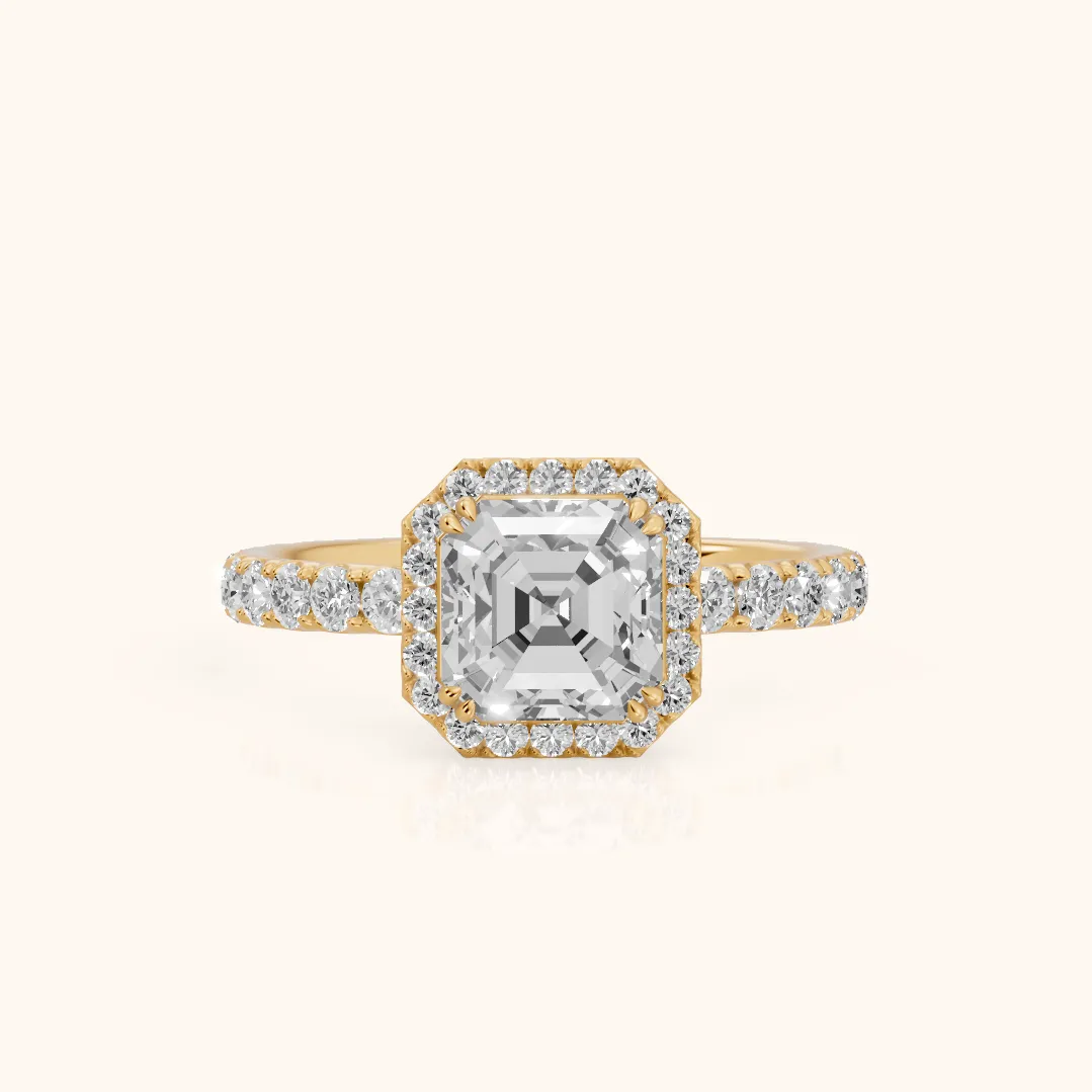 Chloe Halo Pavé Asscher Diamond Ring in Yellow Gold — view 2