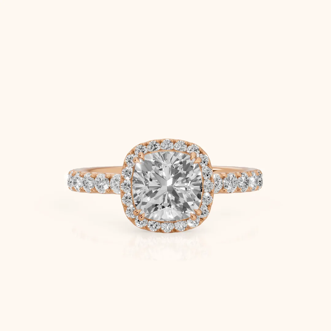 Chloe Halo Pavé Cushion Diamond Ring in Rose Gold — view 2
