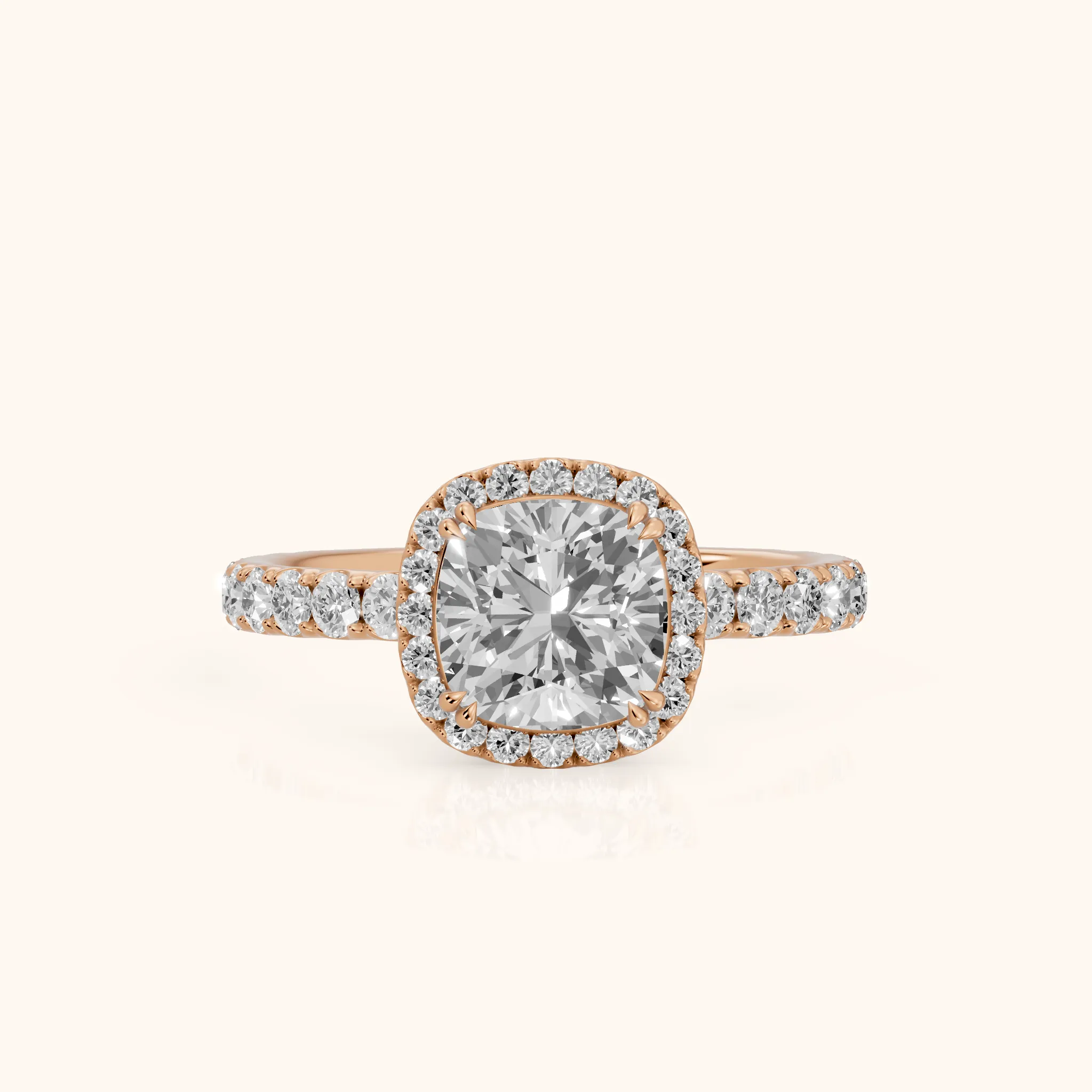 Chloe Halo Pavé Cushion Diamond Ring in Rose Gold — view 1