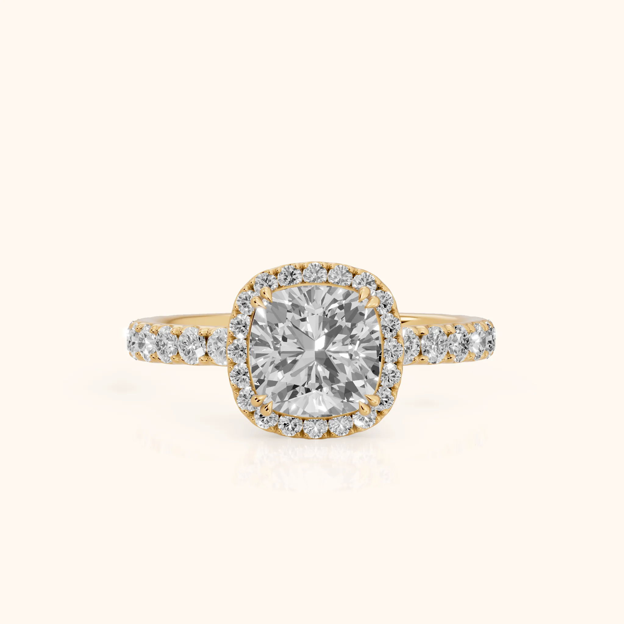Chloe Halo Pavé Cushion Diamond Ring in Yellow Gold — view 1