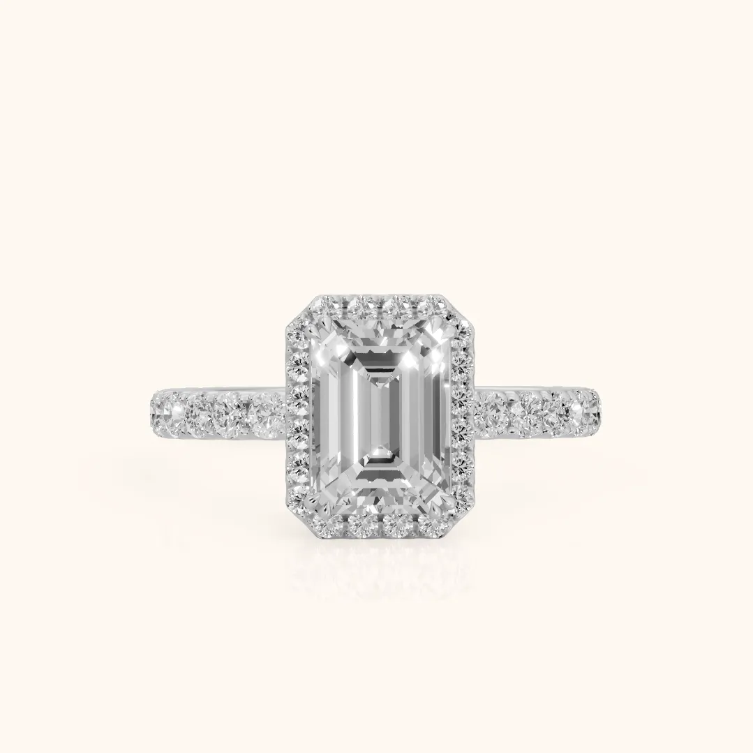 Chloe Halo Pavé Emerald Diamond Ring in Silver — view 2