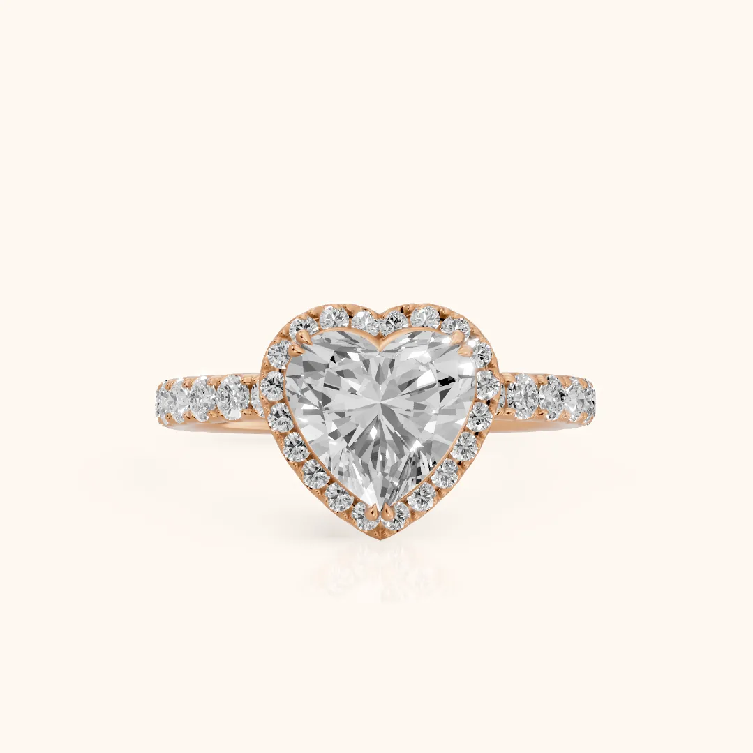 Chloe Halo Pavé Heart Diamond Ring in Rose Gold — view 2