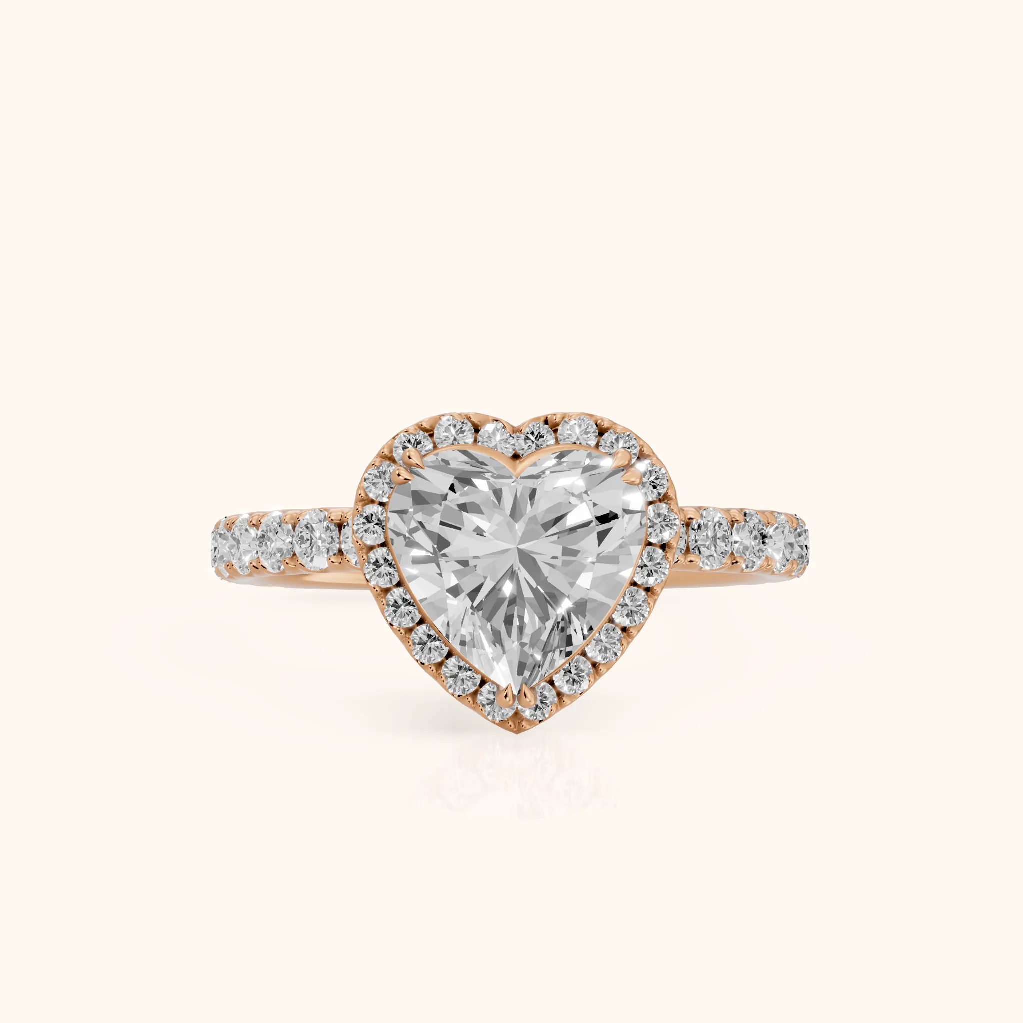 Chloe Halo Pavé Heart Diamond Ring in Rose Gold — view 1
