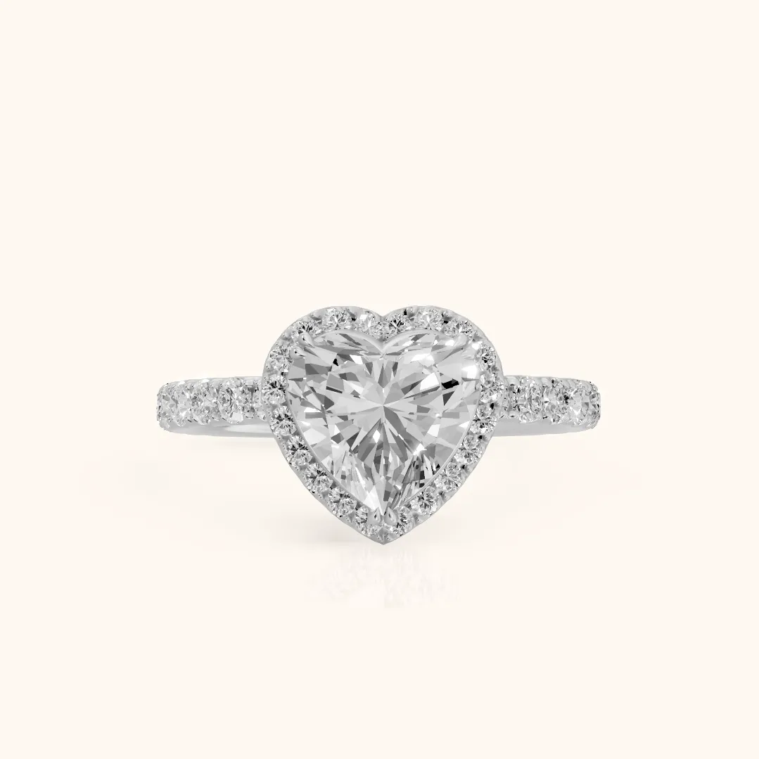 Chloe Halo Pavé Heart Diamond Ring in Silver — view 2