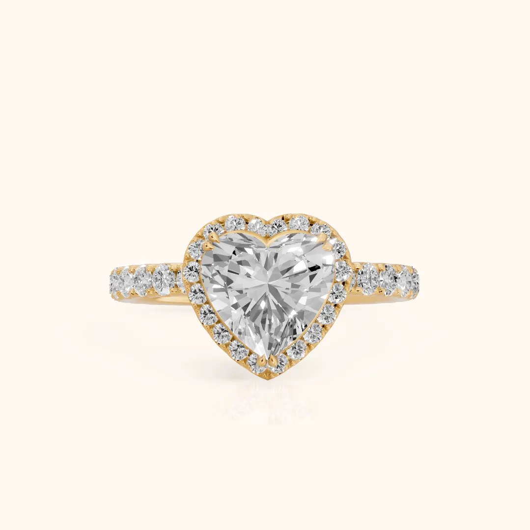 Chloe Halo Pavé Heart Diamond Ring in Yellow Gold — view 2
