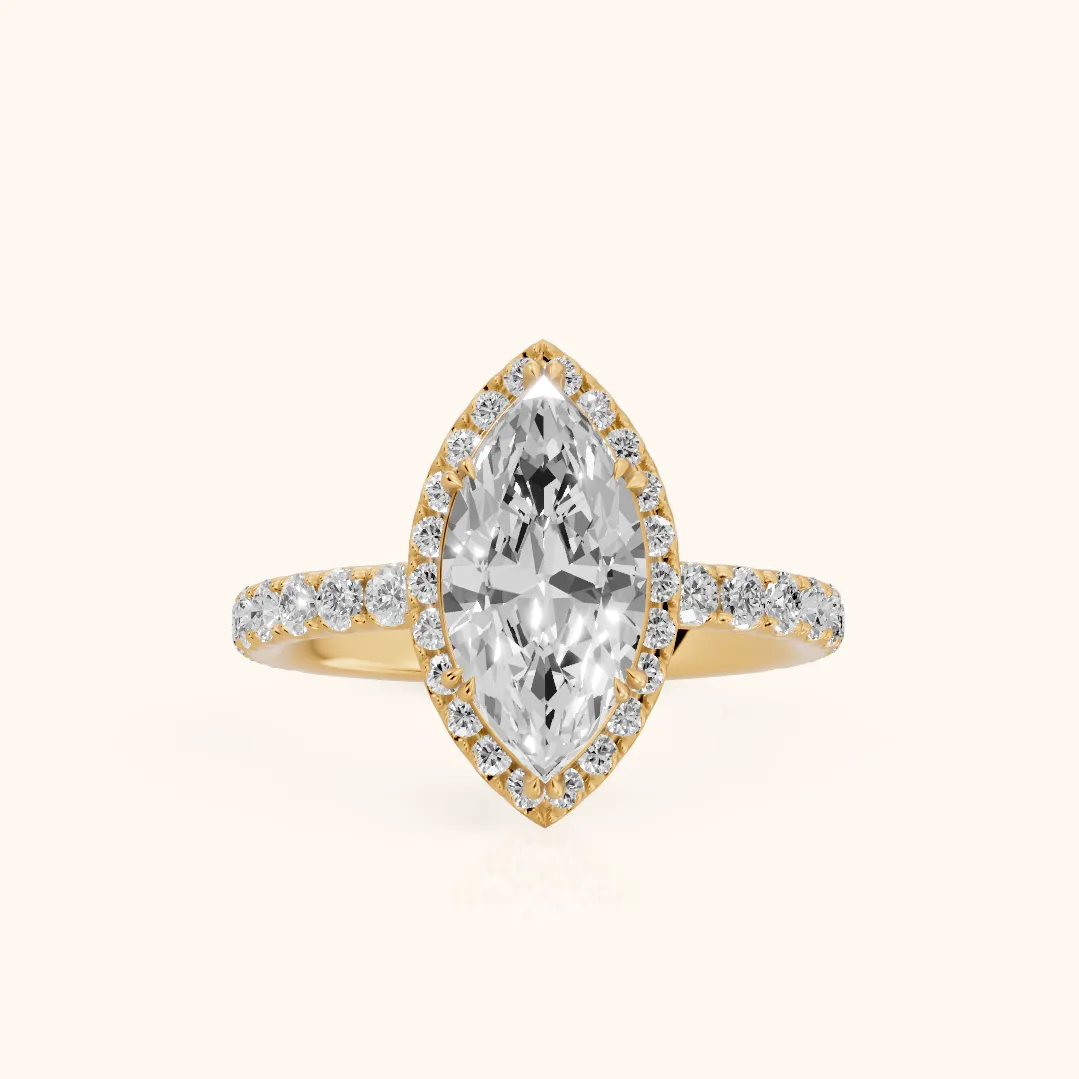 Chloe Halo Pavé Marquise Diamond Ring in Yellow Gold — view 2