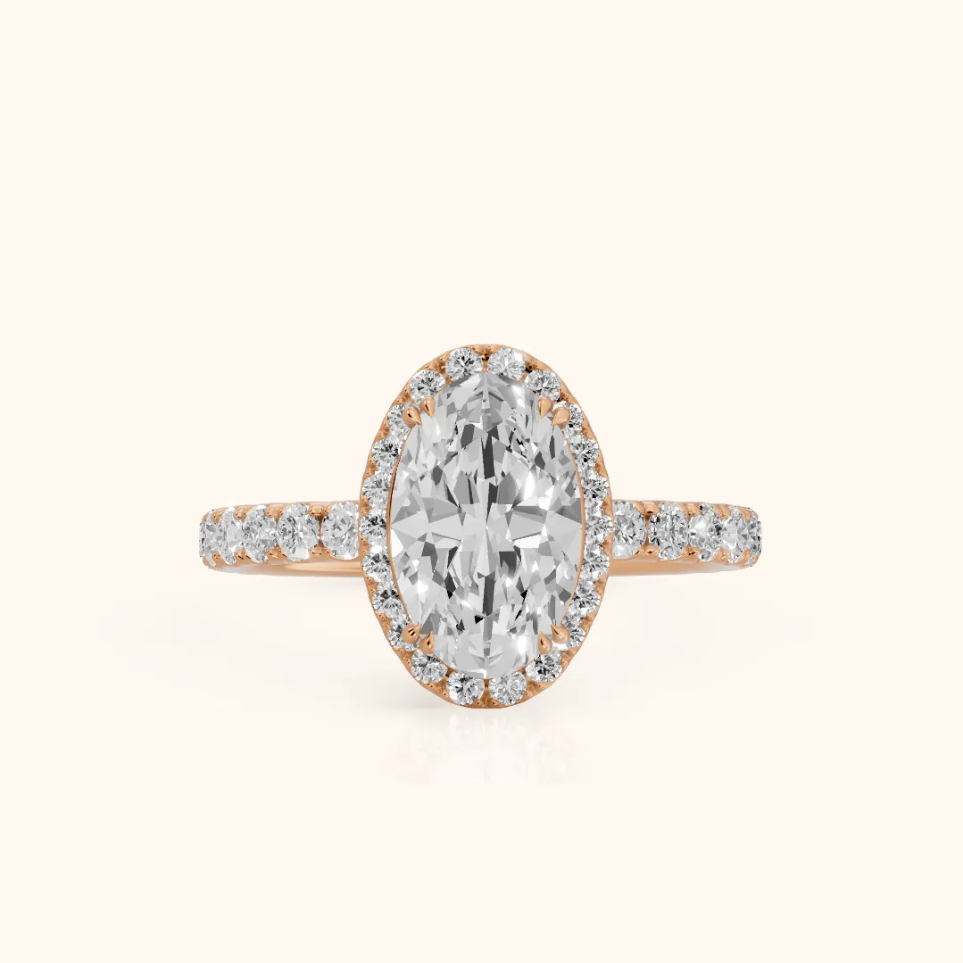 Chloe Halo Pavé Oval Diamond Ring in Rose Gold — view 2