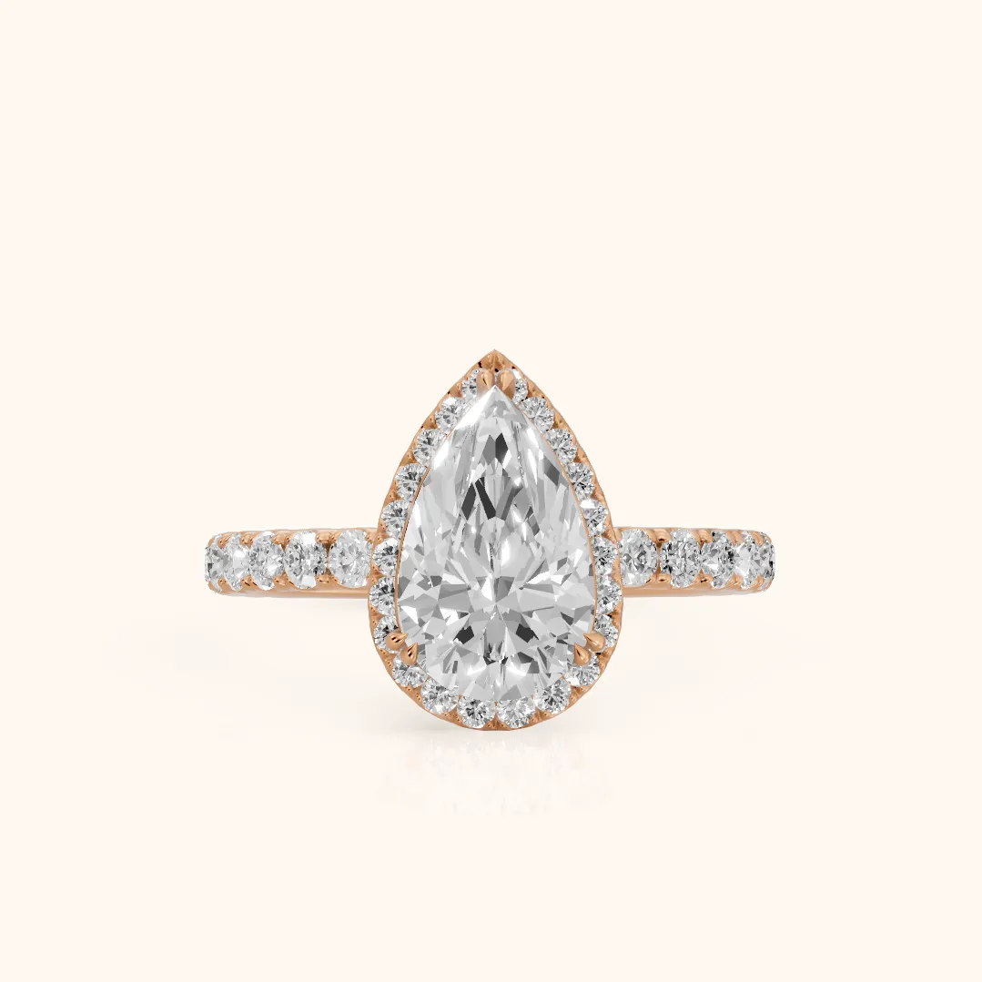 Chloe Halo Pavé Pear Diamond Ring in Rose Gold — view 2