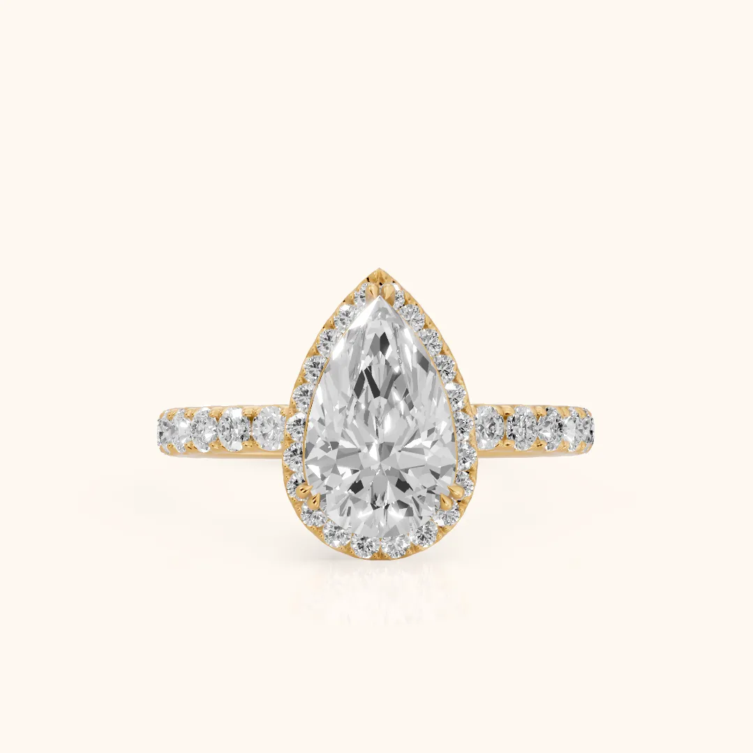 Chloe Halo Pavé Pear Diamond Ring in Yellow Gold — view 2
