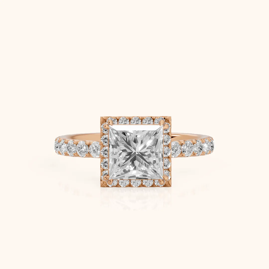 Chloe Halo Pavé Princess Diamond Ring in Rose Gold — view 2