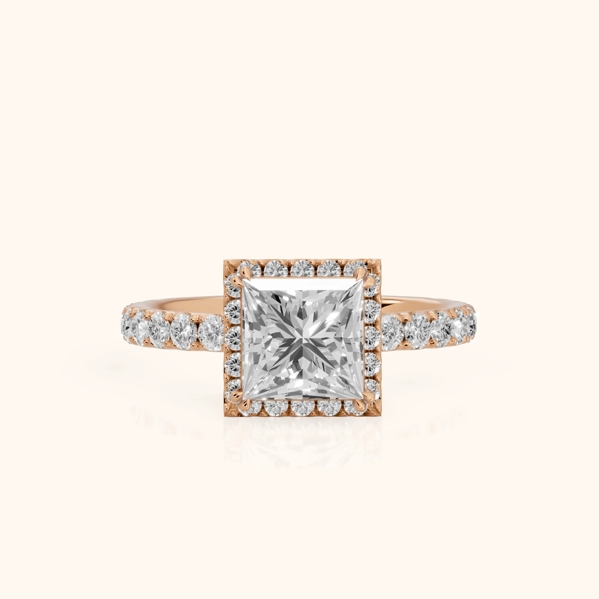 Chloe Halo Pavé Princess Diamond Ring in Rose Gold — view 1