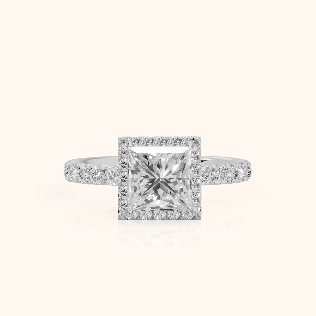 Chloe Halo Pavé Princess Diamond Ring in Platinum — view 2