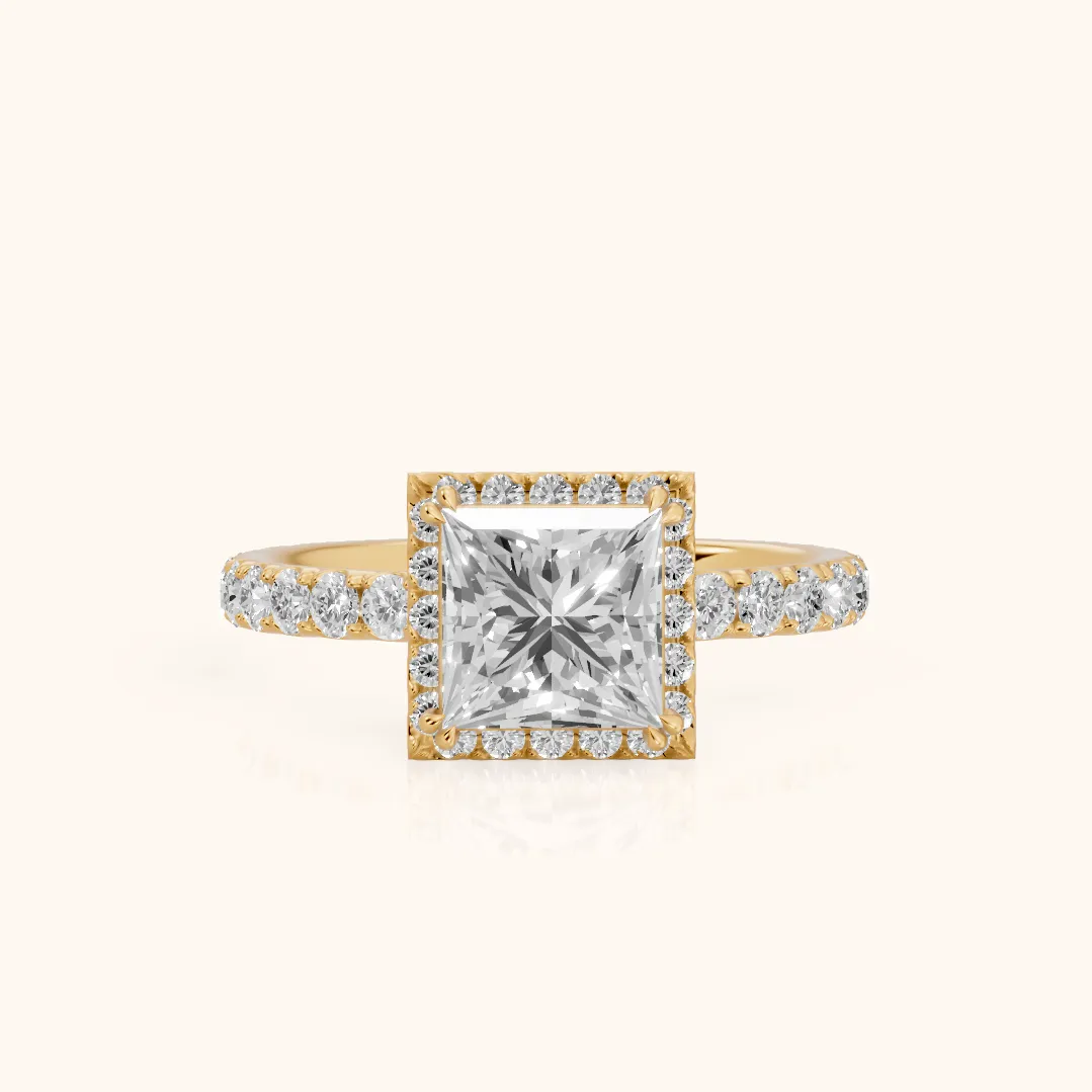 Chloe Halo Pavé Princess Diamond Ring in Yellow Gold — view 2