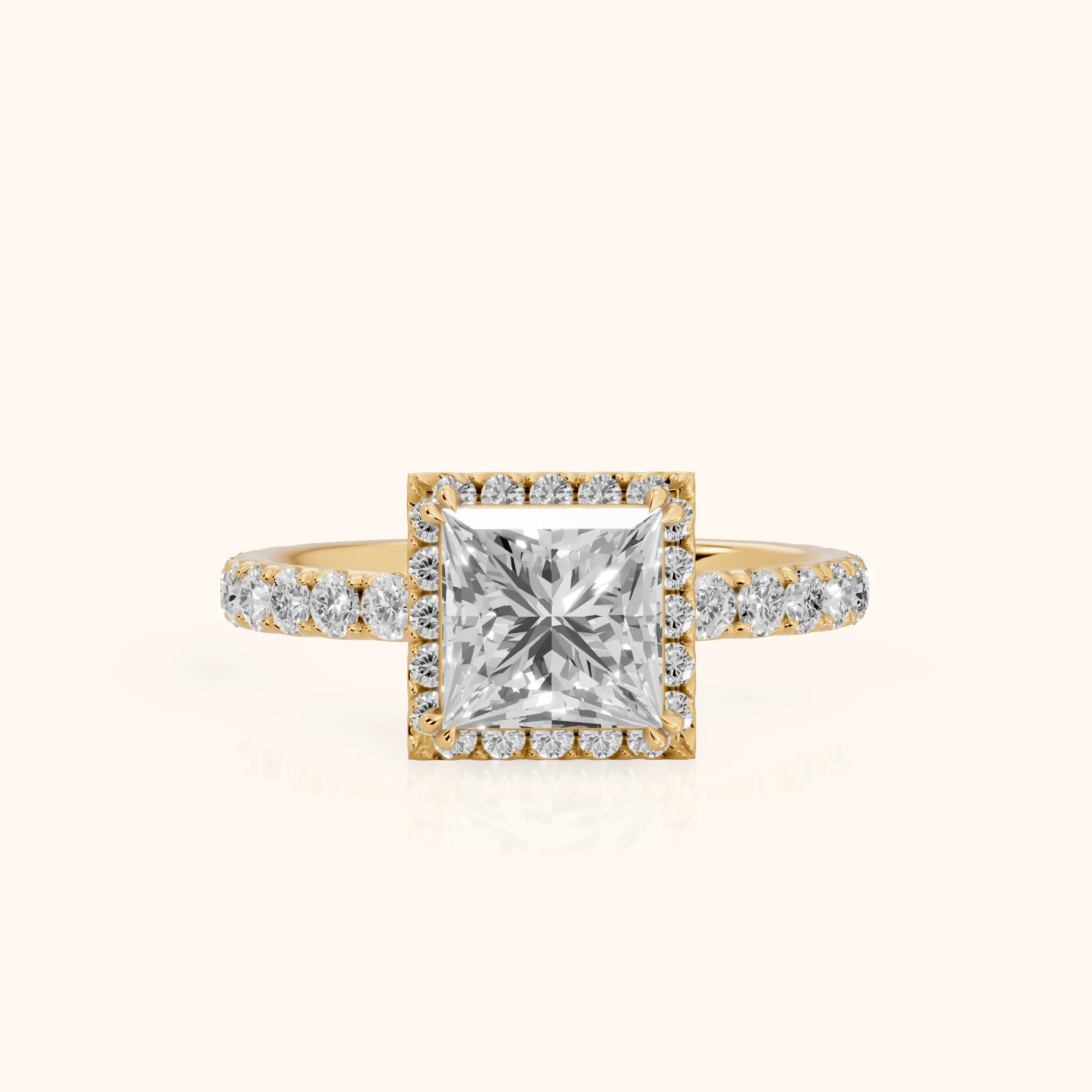 Chloe Halo Pavé Princess Diamond Ring in Yellow Gold — view 1