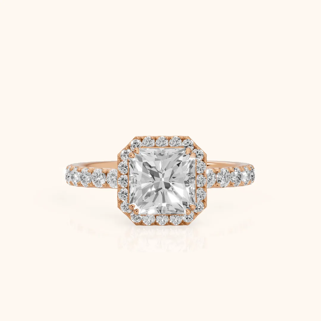 Chloe Halo Pavé Radiant Diamond Ring in Rose Gold — view 2
