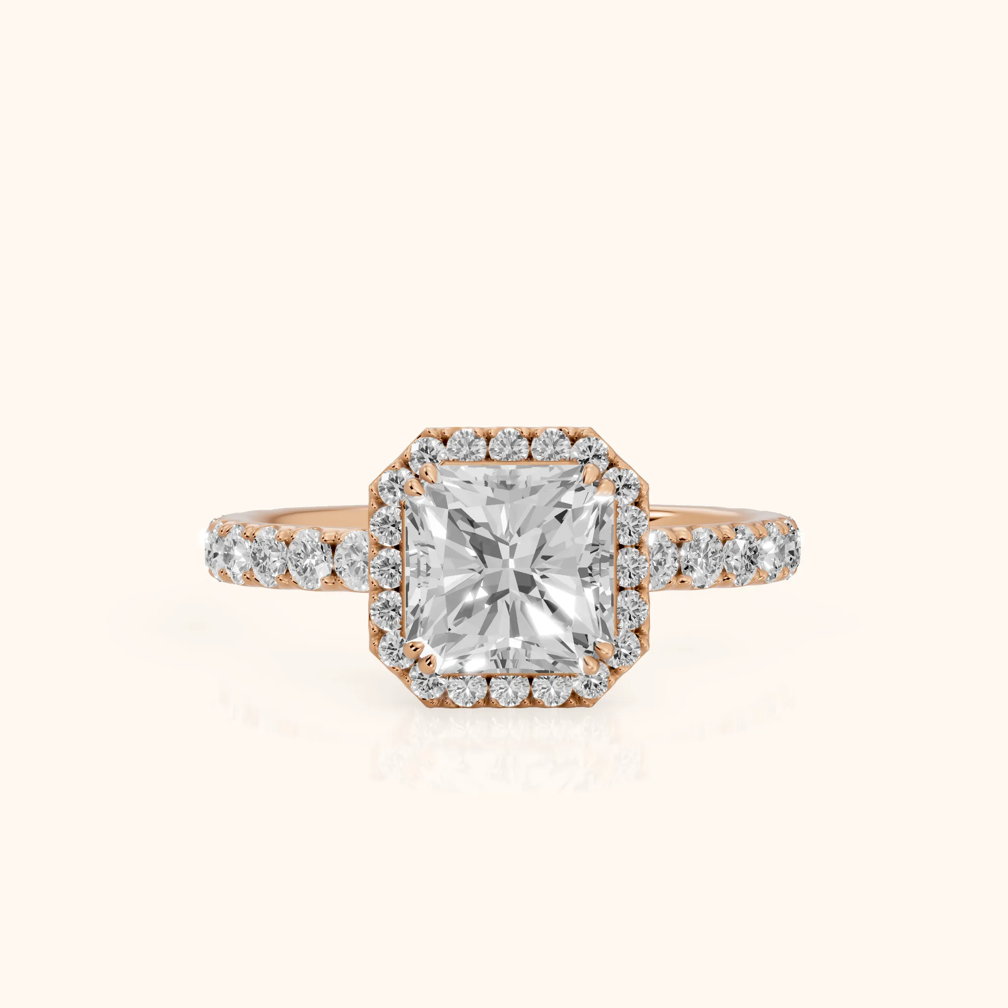 Chloe Halo Pavé Radiant Diamond Ring in Rose Gold — view 1