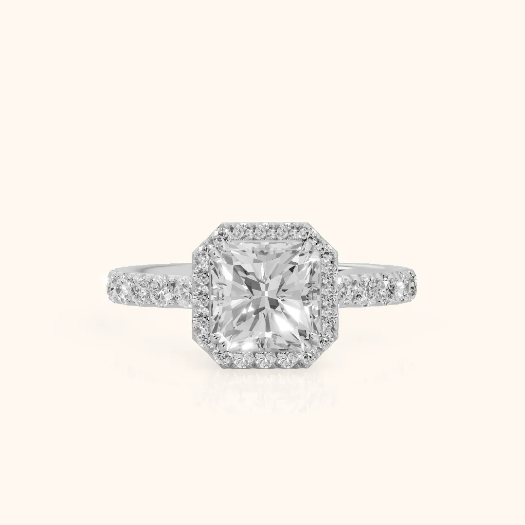 Chloe Halo Pavé Radiant Diamond Ring in Silver — view 2